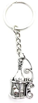 Produktbild von Onwomania Schlüsselanhänger Wellensittich Vogel Käfig Silber Metall Anhänger Charm