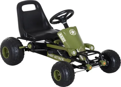 Produktbild von Go-Kart Tretauto - Kinderfahrzeug - 4 Räder - Metallrahmen - Handbremse - Tretfahrzeug - Ab 14 Jahren