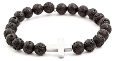 Immagine prodotto di Bracciale di perline in pietra lavica ed ematite MINK61, 17 cm