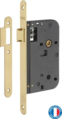 Image de Serrure encastrable pour porte intérieure, axe 60mm, bouts ronds, laiton poli verni - THIRARD