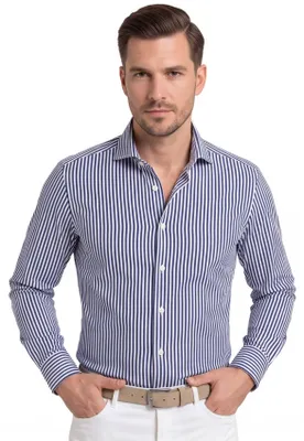 Produktbild von Olymp Hemd Slim Fit dunkelblau gestreift Baumwolle