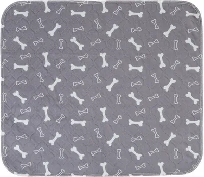 A flat lay of a pet pee pad with a bone pattern.