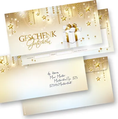 Produktbild von Geschenkgutscheine Weihnachten Stardreams (25 Sets) Gutscheine Weihnachten Gutscheinkarten mit Umschläge für Kunden für Firma Gewerbe
