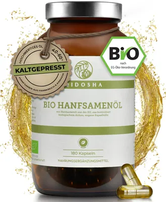 Produktbild von QIDOSHA  Hanfsamenöl Kapseln, vegan, 1440 mg je 2 Kapseln, 180 Stück im Glas