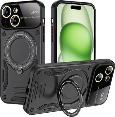 Produktbild von Rüstung Handyhülle für iPhone 15 Dual-Layer Magnetisches Ringhalter Ständer Magsafe Hülle Schwarz