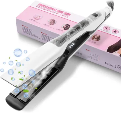 Obrázok produktu pre UKLISS Parná žehlička na vlasy 40 mm, žehlička s parou a LCD displejom, 100–230 °C, 14 teplotných stupňov, keramicko-turmalínové platne, ionizácia