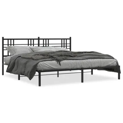 Image de vidaXL Cadre de lit avec tête de lit en métal noir 193x203 cm