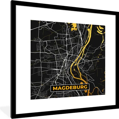 Produktbild von MuchoWow® Gerahmtes Poster Magdeburg - Stadtplan - Deutschland - Karte - Gold 40x40 cm - Poster mit Schwarzem Bilderrahmen Wandposter Rahmen Foto Bilder - Poster - Plakat im Rahmen