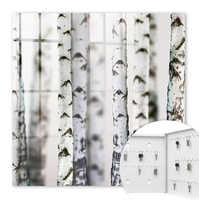 Produktbild von Metall Schlüsselkasten 30 x 30 cm - weißer Schlüsselschrank zur Wandmontage - wandhängende Schlüsselbox mit Tür - rechts öffnend - Schlüsselaufbewahrung für Flur - Büro - Arbeitszimmer - Werkstatt - Garage - Birkenstämme