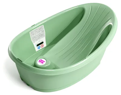 Produktbild von OKBABY Onda Baby-Badewanne - Rutschsichere Basis, mit eingebautem digitalen Flüssigkristall-Thermometer - Rückenstütze für zusätzlichen Komfort - Passt in die Badewanne oder die ebenerdige - Grün – Gr