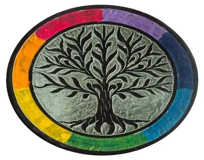 Produktbild von Räucherstäbchenhalter "Baum des Lebens rainbow" Speckstein rund 10 cm