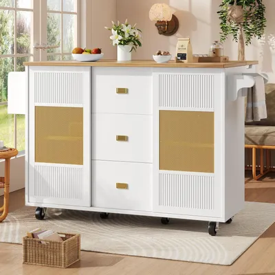 Obrázok produktu pre Kuchynský vozík s výklopnou pracovnou doskou, servírovací vozík s zásuvkami, dvierkami a kolieskami, biela farba, rozmer 120x73x90 cm