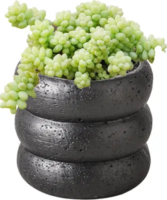 Produktbild von Pflanzgefäß mit 13cm Durchmesser, Pflanzgefäß aus Zement mit Entwässerungslöchern, Pflanzgefäß für drinnen und draußen, rutschfester Boden (schwarz)