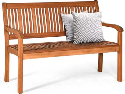 Produktbild von Gartenbank Holz, Holzbank 2-3 Sitzer, Sitzbank Outdoor, Balkonbank mit Rücklehne und Armlehne, bis zu 360kg belastbar, Parkbank Terrassenbank, 126 x 63 x 91cm