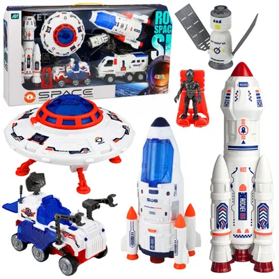 Productafbeelding van Grote ruimteset Ufo Rockets Rover-voertuigen Ship Alien 8-delig.