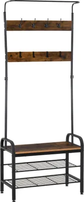 Produktbild von HOMCOM Garderobenständer Schuhregal Kleiderständer mit 8 Haken MDF Schwarz