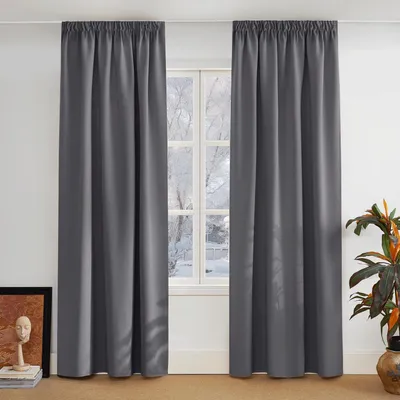 Zdjęcie produktu dla Zestaw 2 sztuk zasłon z falbaną, kolor szary, zaciemniające, wymiary: 280 cm wysokości x 140 cm szerokości