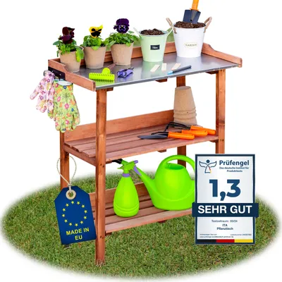 Produktbild von ITA Pflanztisch aus Holz 76x38x89 cm Braun - Mit verzinkter Arbeitsplatte und Ablageboden - Gärtnertisch - Qualität Direkt vom Hersteller - Outdoor & Indoor