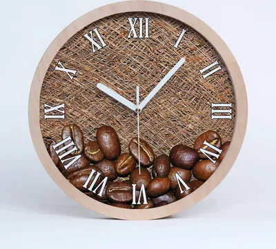 Produktbild von Holzuhr 20fi cm wanduhr - weiße Spitzen - Kaffeebohnen