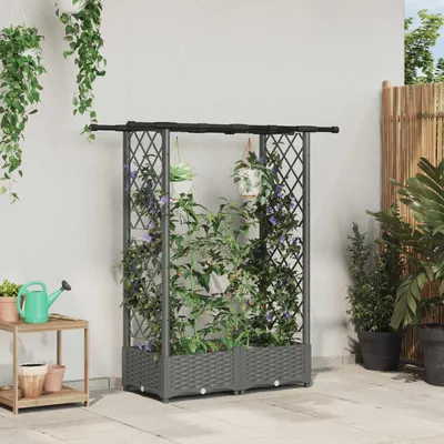 Zdjęcie produktu dla Maison Exclusive - Podwyższona grządka z kratką do pnączy i daszkiem, jasnoszary, 122,5 x 40 x 121 cm