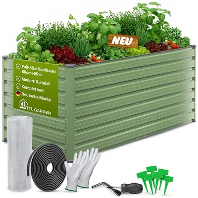 Produktbild von TTL GARDEN Meadow L HIGH Hochbeet 180x80x80cm Metall Salbei verzinkt, KI-generiertes Bild