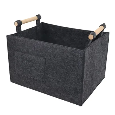 Produktbild von Großer Kaminholzkorb mit Griffen, 50×30×31 cm, aus dickem Filz, ideal für Kamin und Brennholz sowie zum Aufbewahren von Einkäufen, Zeitungen oder Holz