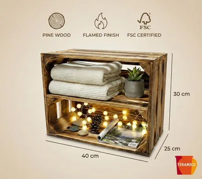 Produktbild von Holzkiste geflammt 40x30x25cm - Obstkiste Regalbox mit & ohne Zwischenboden