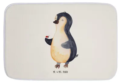 Produktbild von Mr. & Mrs. Panda Badteppich Pinguin Marienkäfer - Weiß - Geschenk, Badezimmer Matte, Badematte, Badläufer, Liebe, wannenvorleger, Freude, Pinguine, Badvorleger, Wunder