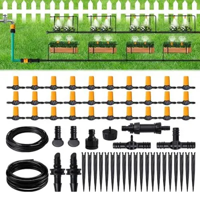 Produktbild von Mikro-Bewässerungssystem, Tropfbewässerungsset mit 30 einstellbaren Tropfern, 20m Schlauch, inkl. Adapter & Zubehör für Garten/Gewächshaus