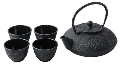 Produktbild von Gusseisen Teekanne mit Sieb, Tassen und Untersetzer, 800 ml NARO, schwarz
