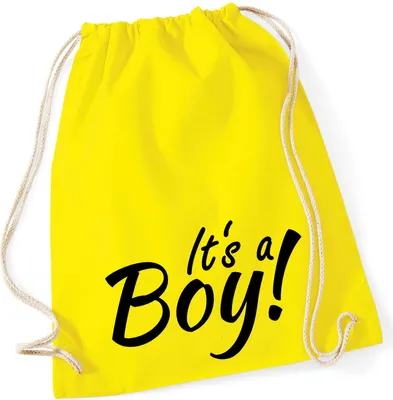 Produktbild von Huuraa Turnbeutel It`s a Boy! Schriftzug 12 Liter Yellow Baumwolle Rucksack Geschenkidee