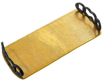 Rechteckiges Tablett mit Aluminiumgriffen, Gold/Schwarz, 43x18x9 cm