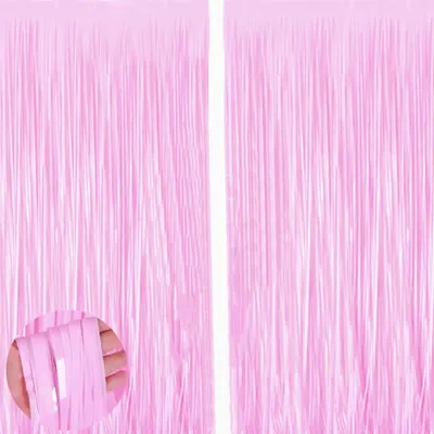 Produktbild von 2 Stück rosa Lametta-Vorhänge für festliche Dekoration (1m x 2m)