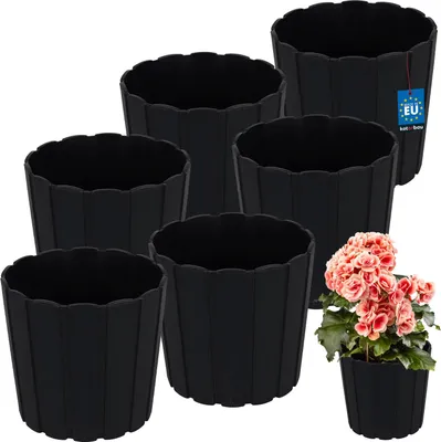 Produktbild von KOTARBAU® 6er Set Blumentopf Pflanzkübel ⌀ 17 cm H: 15 cm Anthrazit Kunststoff Pflanztopf für Zimmerplanzen Blumentöpfe Groß Außen Übertopf Balkon Dekorativ