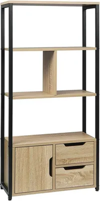 A tall, narrow bookshelf with a cabinet and drawers at the bottom, set against a white background.