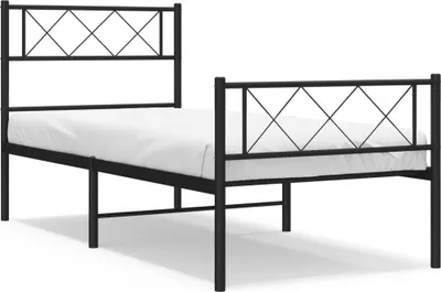 Zdjęcie produktu dla Metalowa Rama Łóżka Z Wezgłowiem I Zanóżkiem, Czarna, 100X200Cm Lumarko!