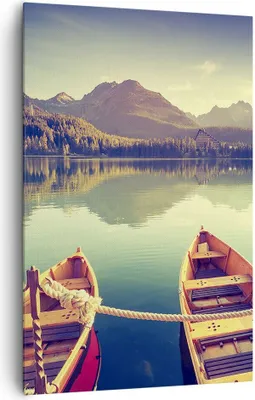 Produktbild von Bild auf Leinwand - Leinwandbild - Einteilig - Berge See Boot - 80x120cm - Wand Bild - Wanddeko - Wandbilder - Leinwanddruck - Kunstdruck - Wanddekoration - Leinwand bilder - Wandbild - PA80x120-3652