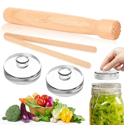 Fermentations-Zubehör-Set, 2 Gläserne Gewichte, Stampfer, Klemmen