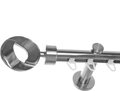 Produktbild von Innenlauf Gardinenstange Edelstahl Look 20mm Wandträger 1-läufig Ring, Länge wählbar H30 E83