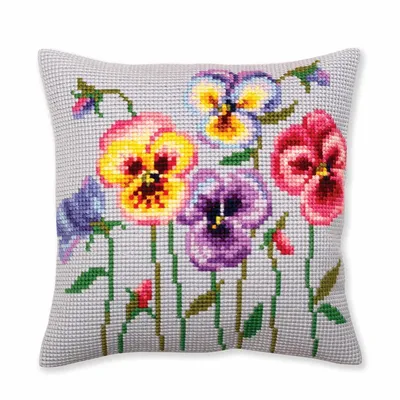 Zdjęcie produktu dla Poduszka do haftu krzyżykowego CdA "Pansy" 5384, 40x40cm, wstępnie narysowany wzór haftu