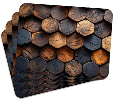 Produktbild von MG Design Set aus 4 Kork-Platzsets - Wooden Hexagons - 30 x 40 cm - hitzebeständig & abwischbar, mit Korkrückseite