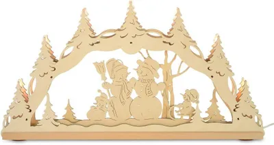 Produktbild von Original Erzgebirge Holz Lichterbogen "Schneemannfamilie" 55 cm | 13000 - Schwibbogen