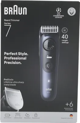 Produktbild von Braun BeardTrimmer 7 BT7520, Waschbar, Akku, Schwarz, Blau