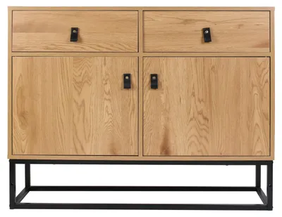 Dressoir Holz/Metall, 4 Schubladen, 2 Türen, Beige, 100x29x80 cm