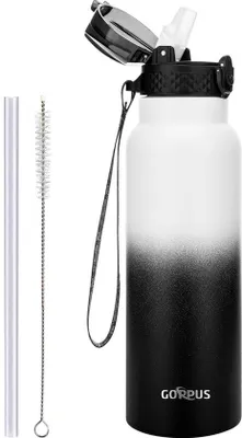 Image de Gourde en acier inoxydable de 750 ml avec paille, sans BPA, pour le sport