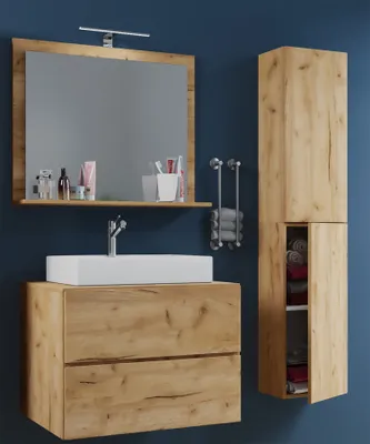 Produktbild von VCM 4-tlg. Waschplatz Waschtisch | Waschbecken Unterschrank Breite 60 cm | Badmöbel Set mit Schubladen Drehtüren Spiegel | Lendas L