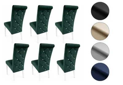 Produktbild von Ares Meble Esszimmerstühle 6er Set K6 - Esszimmerstuhl Holz - Wohnzimmer Stühle - Polsterstuhl - Esstisch Stühle - Samt Dunkelgrün - Weiß