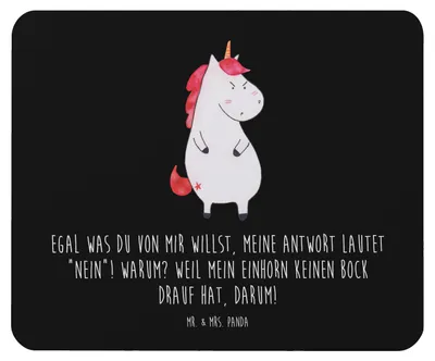 Produktbild von Mr. & Mrs. Panda Mousepad Einhorn Wut - Schwarz - Geschenk, Unicorn, Nein, mausteppich, mousematte, Mouse Pad, Einhörner, laptop mauspad, Arbeit