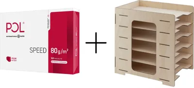 Obrázek produktu pro Sada kancelářských rolí papíru PolSpeed + dřevěný organizér na dokumenty