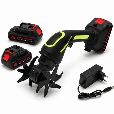 Produktbild von Multifunktionaler Mikro-Tiller, 100mm, elektrische Gartenfräse, 235 U/min, batteriebetriebener Rototiller für Gartenarbeit, 2 Akku und Ladegerät